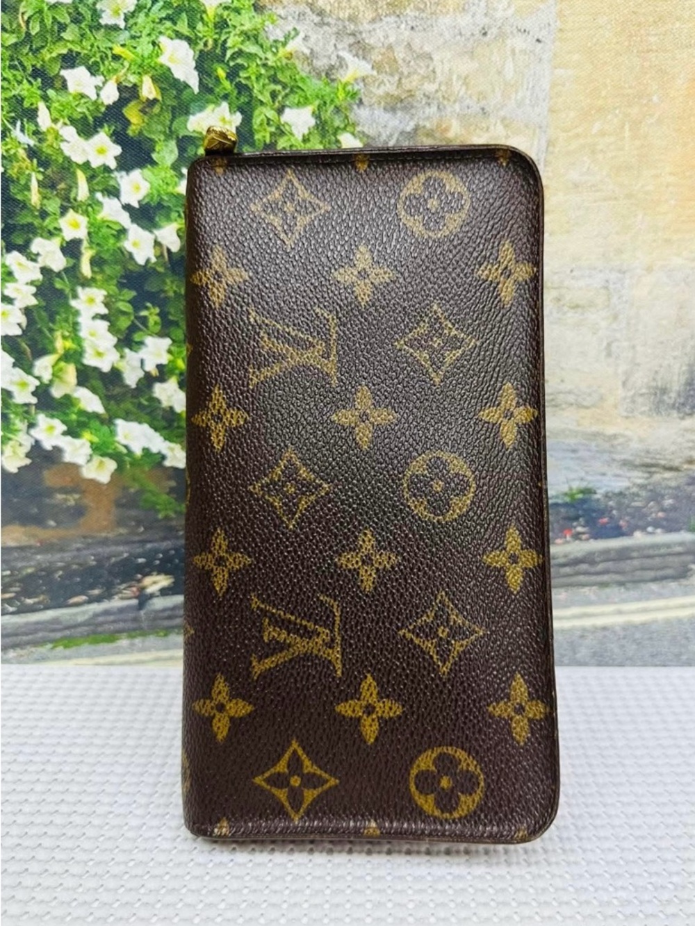 Louis Vuitton Monogram Canvas Zip Around Wallet in Brown and Gold